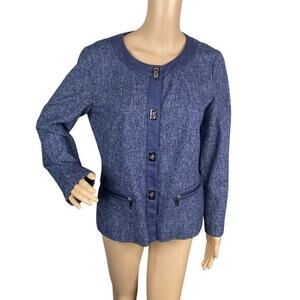 Lafayette 148 Blue White Tab Lock Tweed Corpcore Blazer Suit Jacket SZ 6